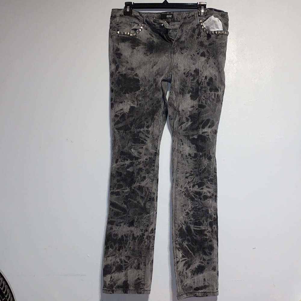 Charcoal and Grey Acid Washed Studded Jeans